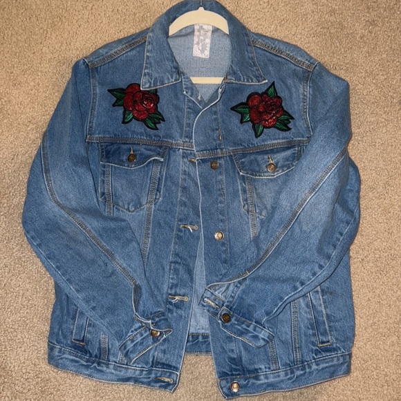 Jean Jacket M/L with Rose Detail - Picture 1 of 3